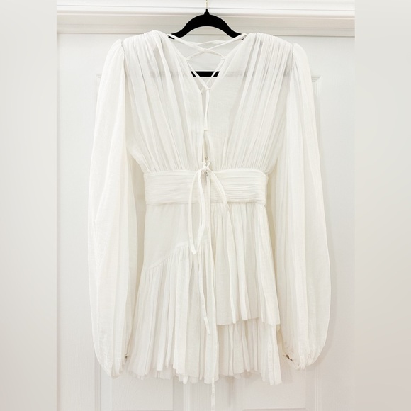 NWT Bronx & Banco Bianca V Neck Puff Sleeve Mini Dress White sz XS - Picture 12 of 13